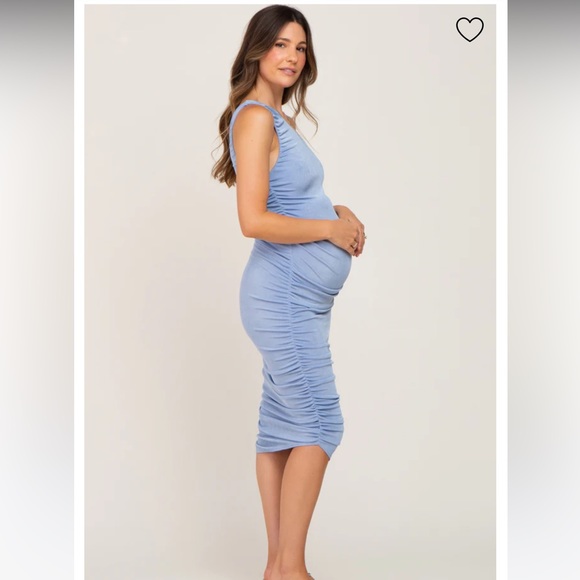 Light Blue One Shoulder Ruched Maternity Midi Dress - pink blush - Picture 2 of 5